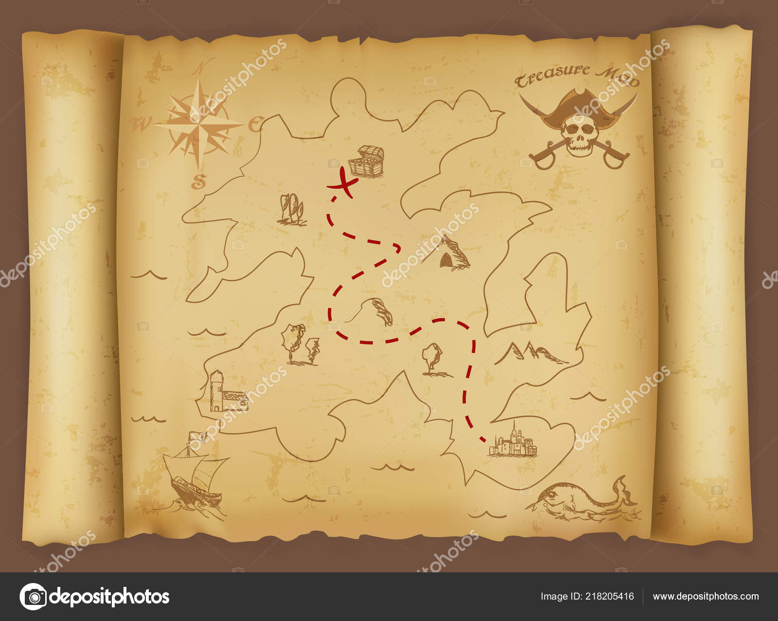 Vetores de Mapa Do Tesouro Vetorial Antigo e mais imagens de Mapa