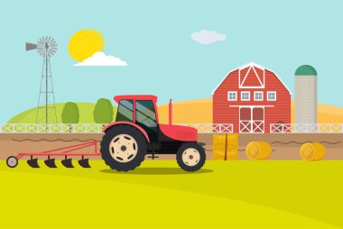 Traktör ve ahır ile kırsal manzara