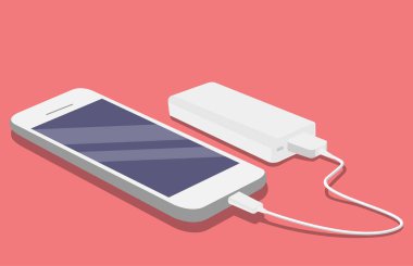 Harici güç banka ile akıllı telefon Usb kablosunun bağlı