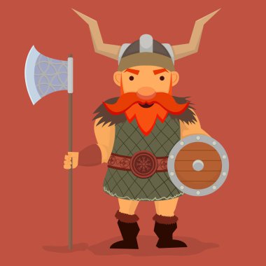 Holding bir balta ve kalkan Viking
