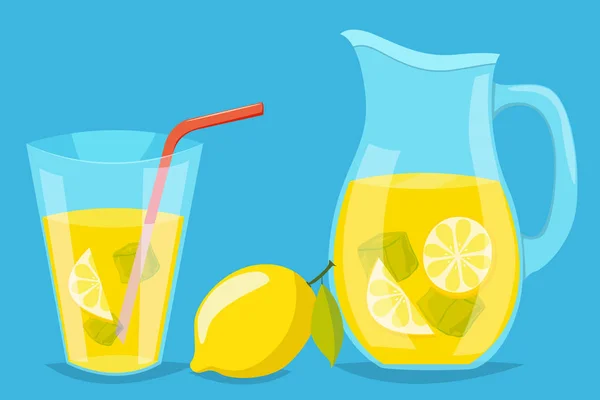 Lemonad Glas Och Citron — Stock vektor