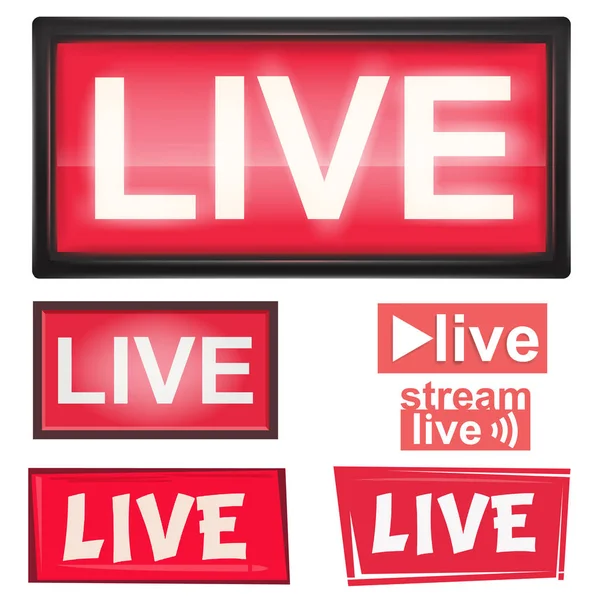 Conjunto Letreros Live Rojo — Vector de stock