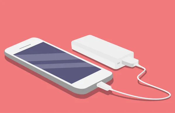 Smartphone Usb Kabel Aangesloten Met Externe Voeding Bank — Stockvector