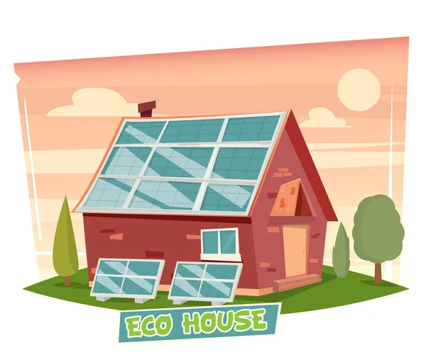 Energia Słoneczna Zielony Dom — Wektor stockowy