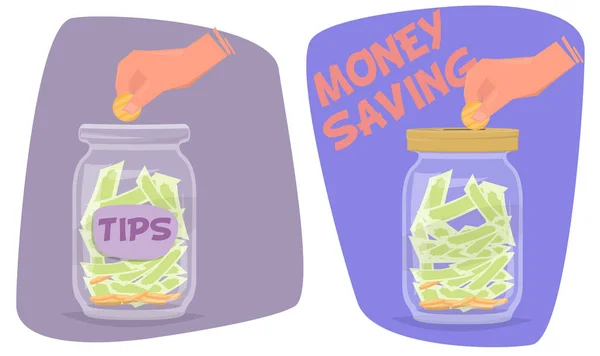 Tips Money Saving Jar — Stock Vector