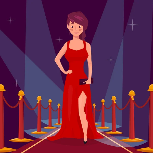 Femme Étoile Posant Sur Tapis Rouge — Image vectorielle