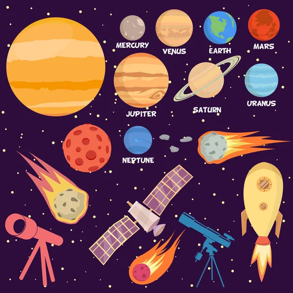 Prostor Kolekce Planetami Lodě Stock Ilustrace