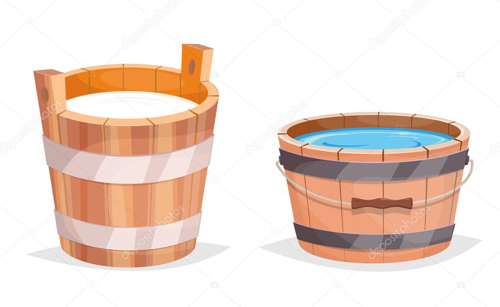 Wooden bucket with water and milk