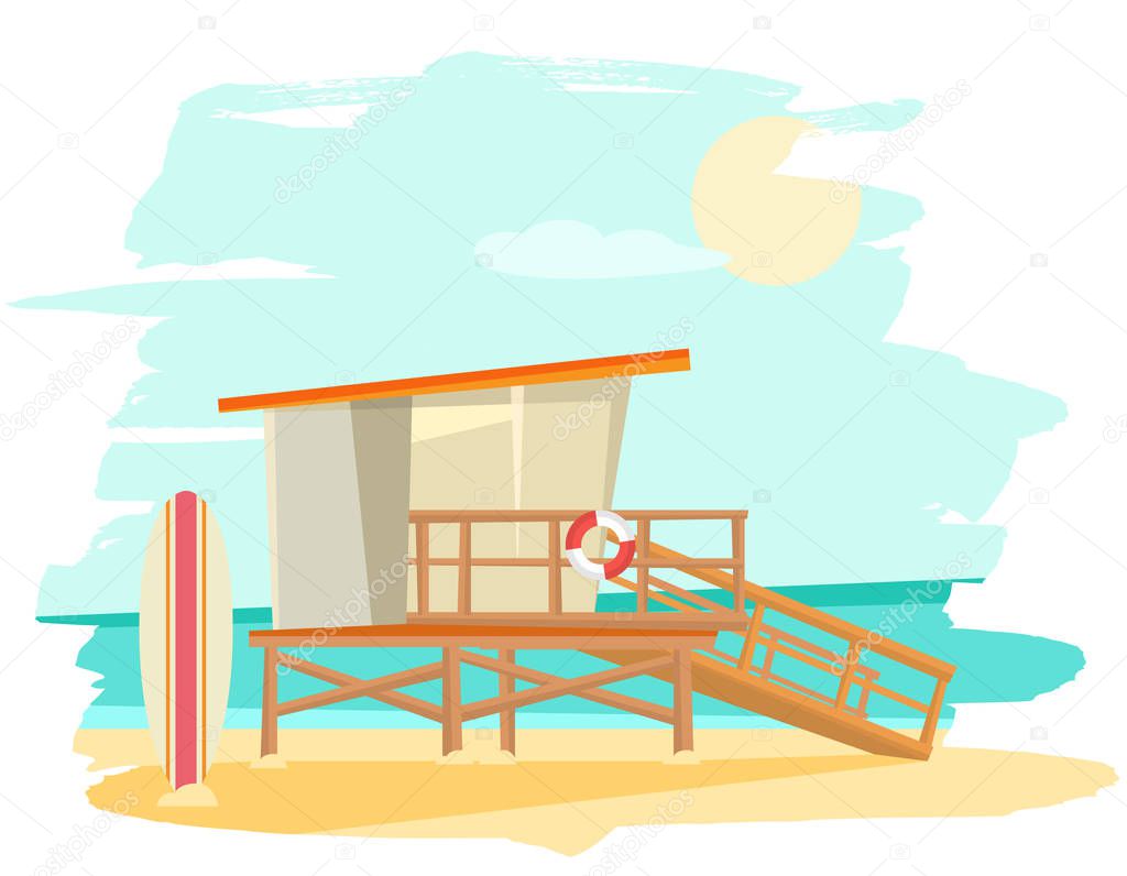  Lifeguard tower and surf board