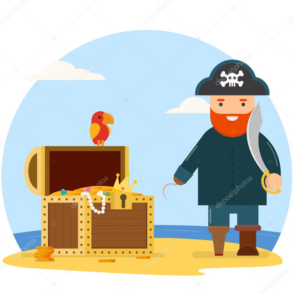 Pirate with treasure chest