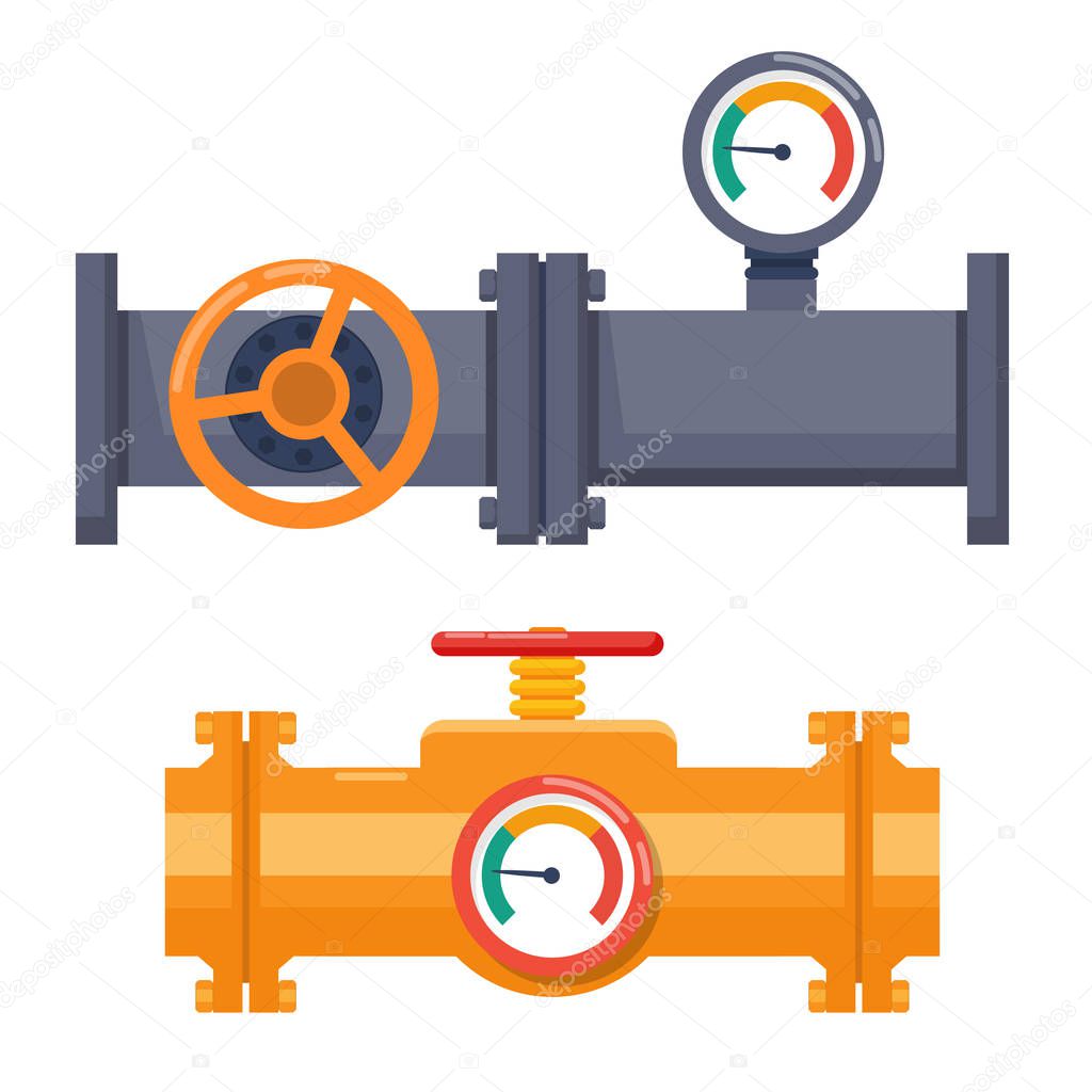 Valve and pressure gauge on pipe