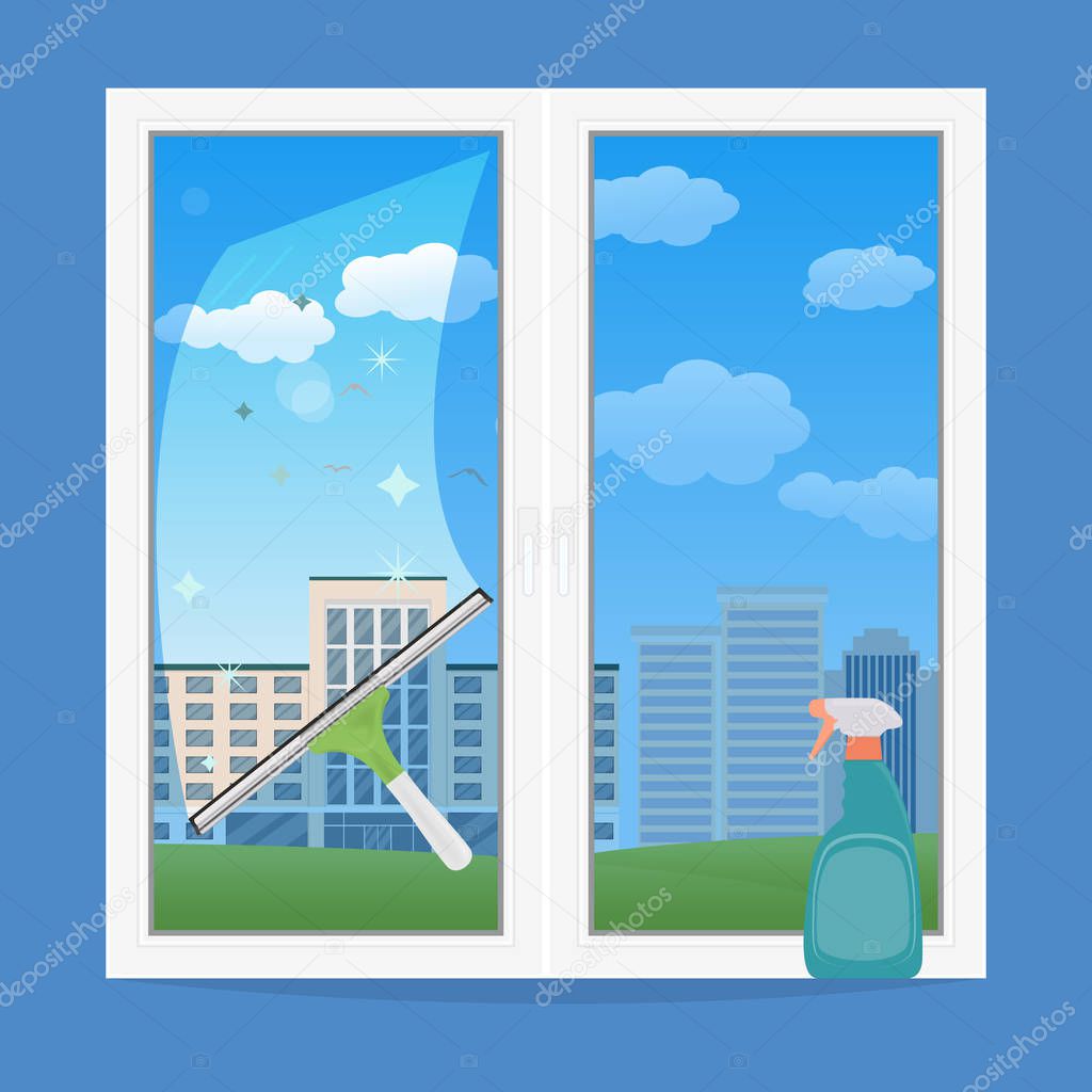 Window cleaning urban landscape