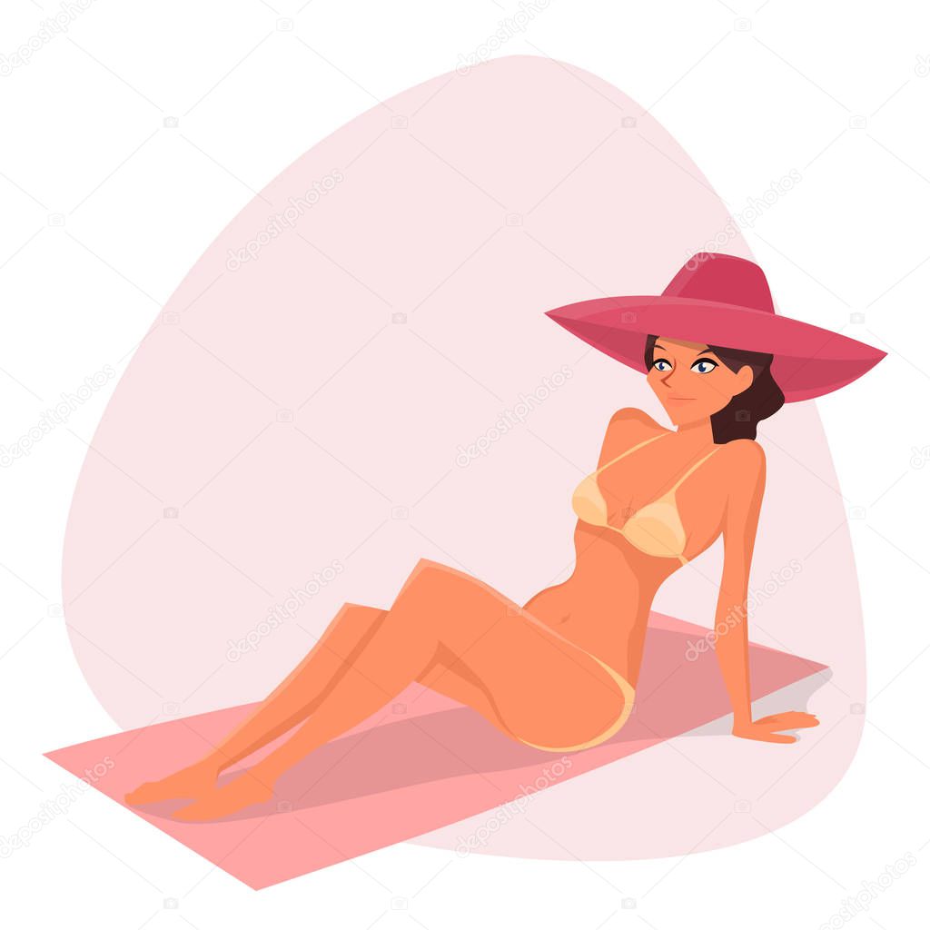 Woman in swimsuit sunbathing