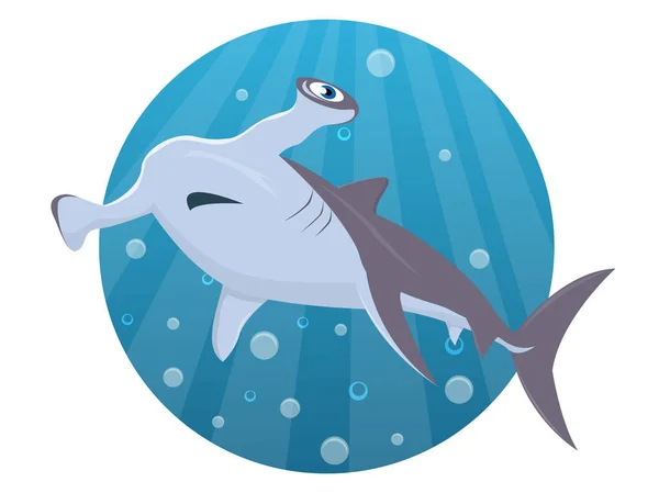 Cartoon Hammerhead Tubarão Nadando — Vetor de Stock
