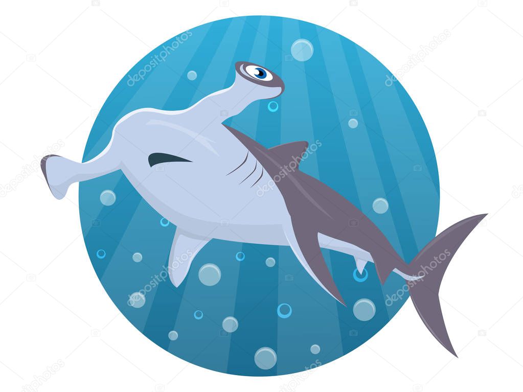 Cartoon Hammerhead shark swiming