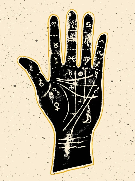 Χειρομαντεία Μαύρο Χέρι Λευκό Φόντο Υφή — Διανυσματικό Αρχείο