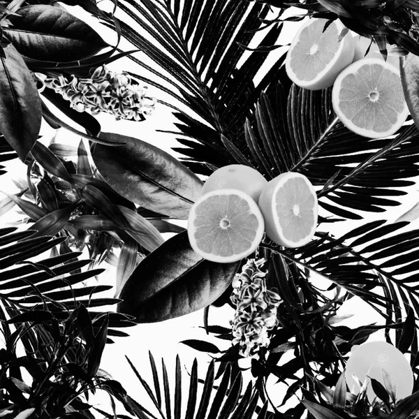 Tropical Frais Sauvage Motif Citron Noir Blanc Citron Électrique — Photo