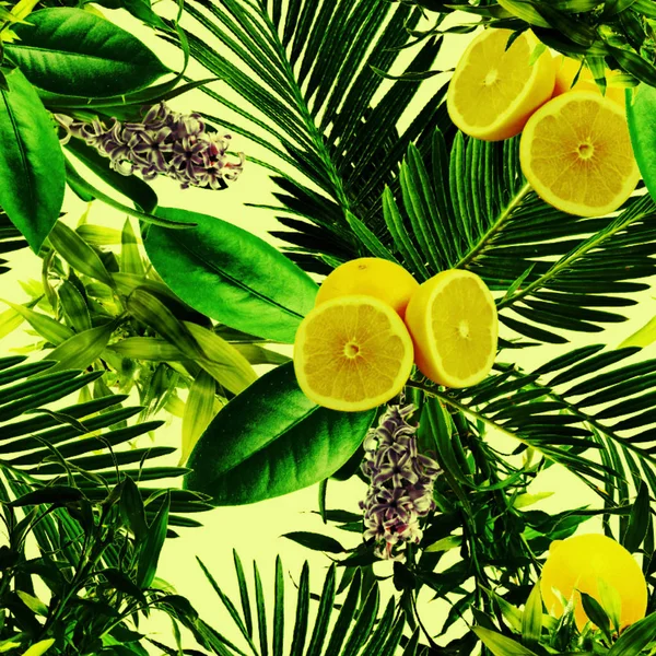 Padrão Limão Verde Selvagem Fresco Tropical Limão Elétrico — Fotografia de Stock
