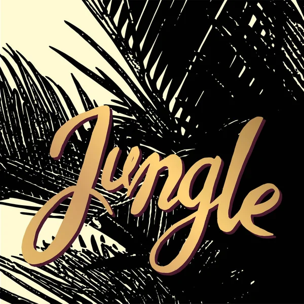 Jungle Phrase Encre Sur Fond Palmier Noir — Image vectorielle