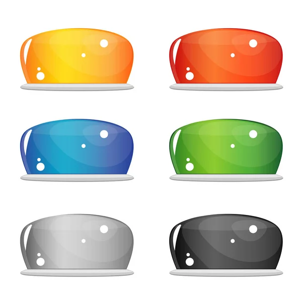 ゼリーの形状に類似した六つの明るいガラス ボタンのセット 横から見た図 白と黒 ベクトル — ストックベクタ
