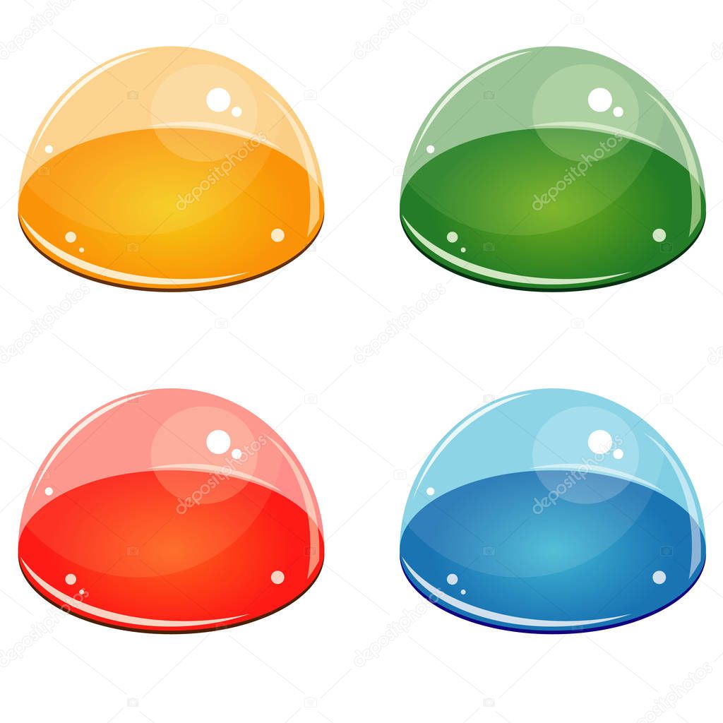 four colored web buttons, red blue green and yellow bubbles, empty half of balls