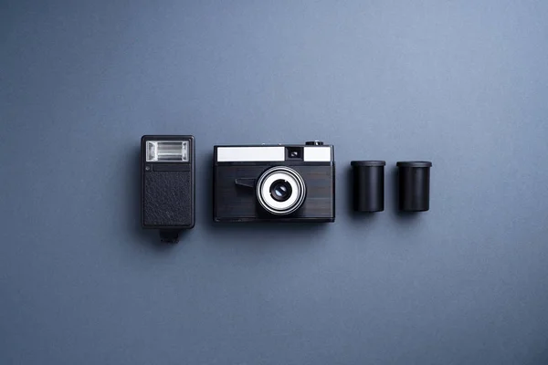Analog Camera Other Accessories Gray Background — Stock Photo, Image
