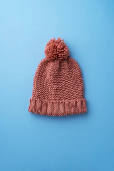 Knit Winter Hat Blue Background — Stock Photo, Image