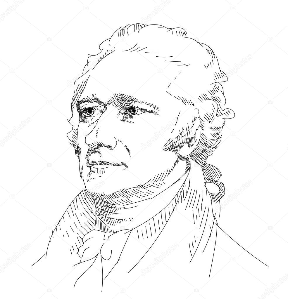 Alexander Hamilton - US statesman, prominent American revolutionist, Ideologist and leader of the Federalist Party since its inception, 1st US Treasury Secretary