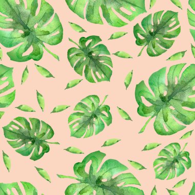 Dikişsiz desen whith suluboya yeşil palmiye yaprakları 