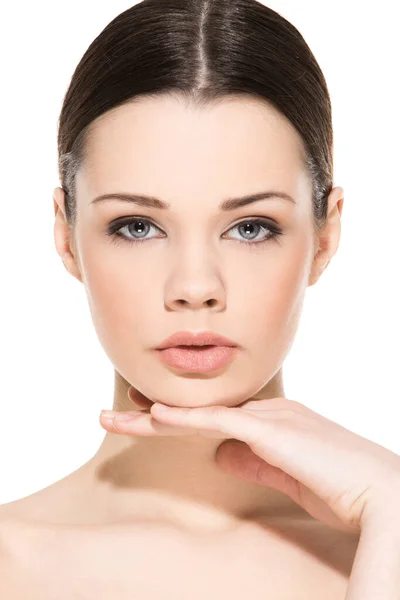 Mujer Linda Atractiva Sobre Fondo Blanco — Foto de Stock