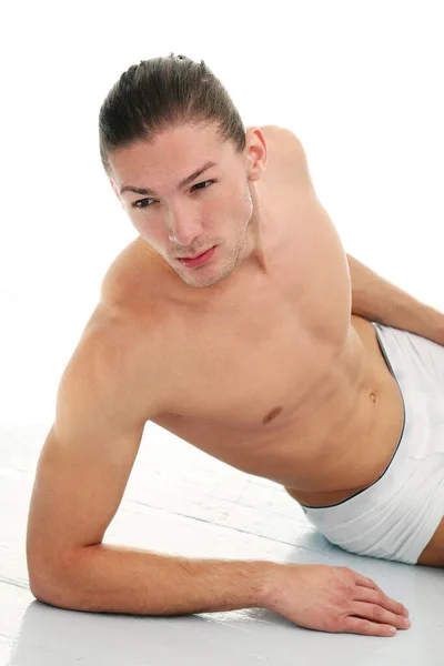 Portrait Handsome Shirtless Man Who Working Out Posing White Background — Stock Photo, Image