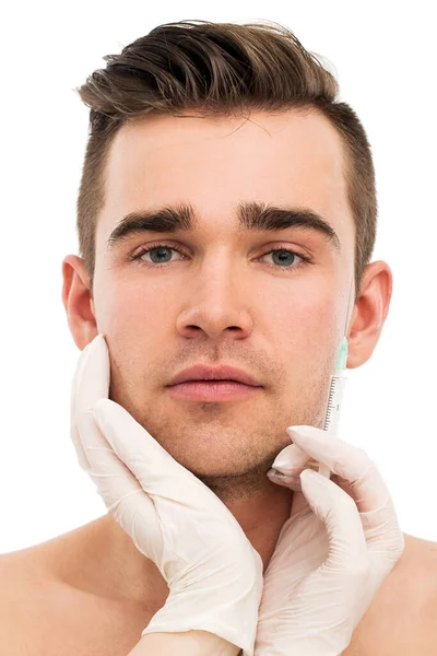 Cirugía Plástica Hombre Guapo Sobre Fondo Blanco — Foto de Stock