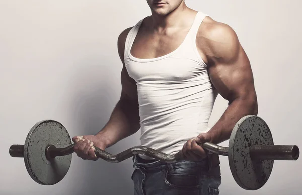 Fitness Sport Handsome Guy Barbell — Stock Photo, Image