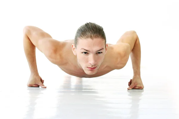 Portrait Handsome Shirtless Man Who Working Out Posing White Background — Stock Photo, Image