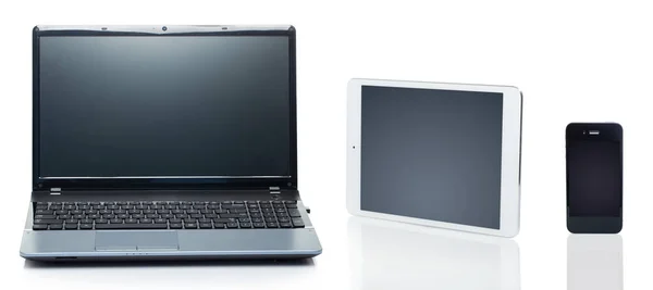 Technologie Laptop Tablet Und Smartphone Auf Weißem Hintergrund — Stockfoto