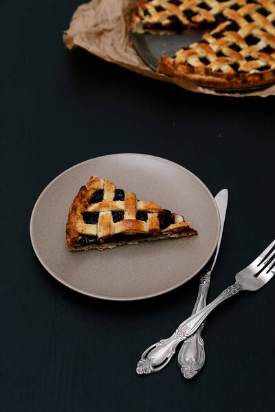 Food. Delicious blueberry pie on the table