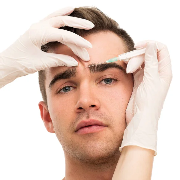 Chirurgia Plastyczna Przystojny Mężczyzna Białym Tle — Zdjęcie stockowe