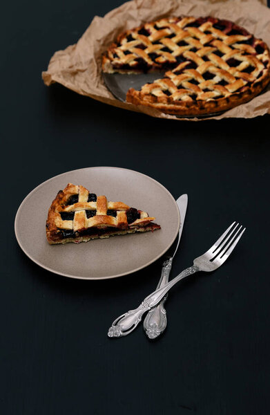 Food. Delicious blueberry pie on the table
