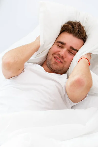 Home Handsome Guy Bed — Stock Photo, Image