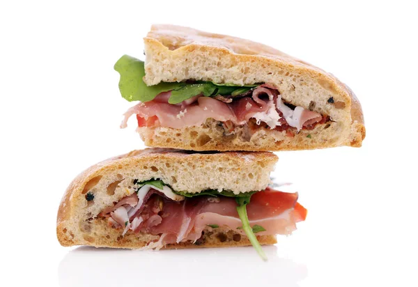 Bild Von Zwei Leckeren Sandwiches Auf Weißem Hintergrund — Stockfoto
