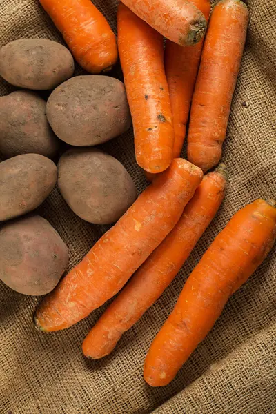 Patatas Zanahorias Sobre Manta — Foto de Stock