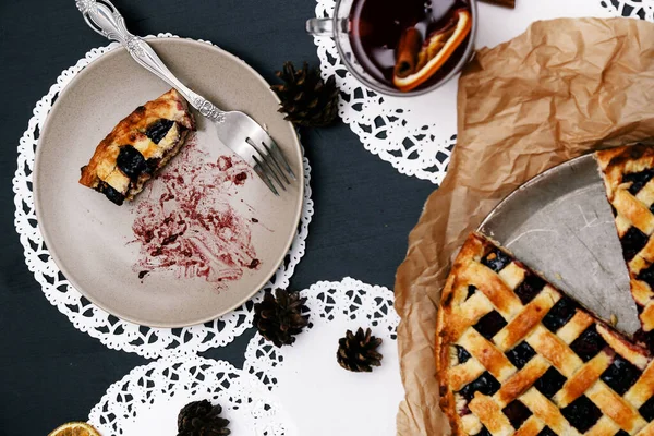 Food Delicious Blueberry Pie Table — Stock Photo, Image