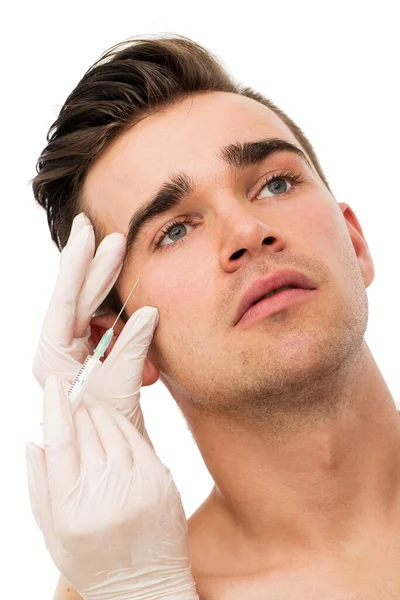 Chirurgia Plastyczna Przystojny Mężczyzna Białym Tle — Zdjęcie stockowe
