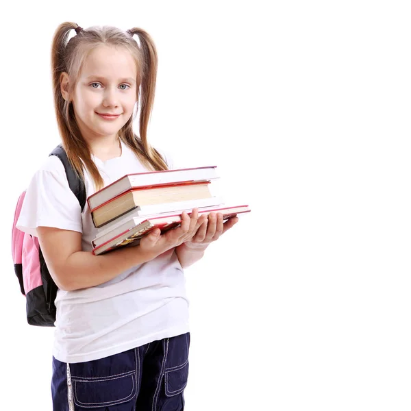 School Study Adorable Girl Holding Books — Stock Photo, Image