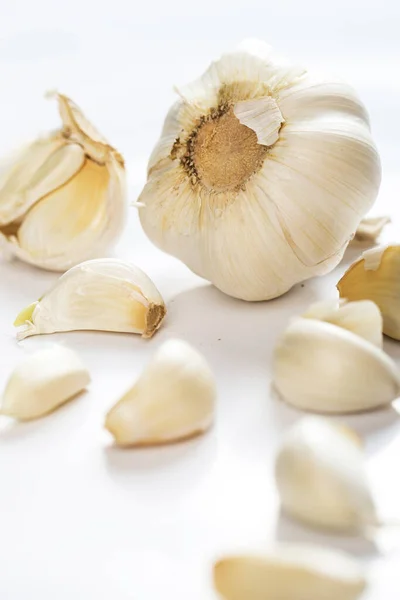 Sayuran Bawang Putih Dengan Latar Belakang Putih — Stok Foto