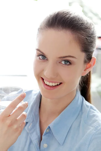 Morning Attractive Woman Glass Water — Stock Photo, Image