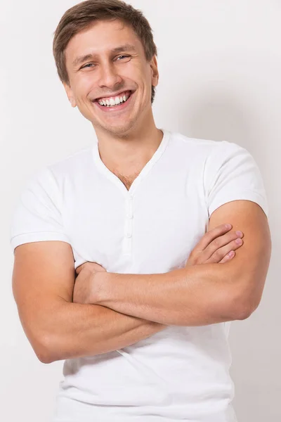 Portrait Handsome Man White Shirt Who Posing White Background — Stock Photo, Image