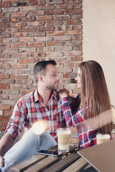 Liefde Schattig Stel Het Café — Stockfoto