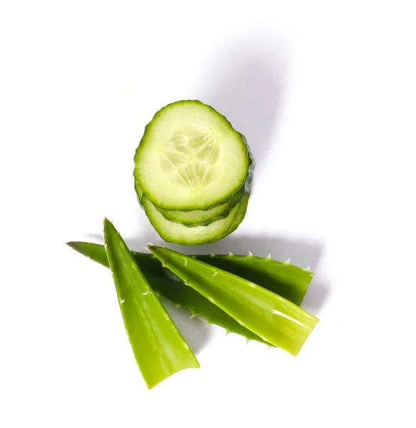 Cetriolo Verde Con Aloe Sfondo Bianco — Foto Stock