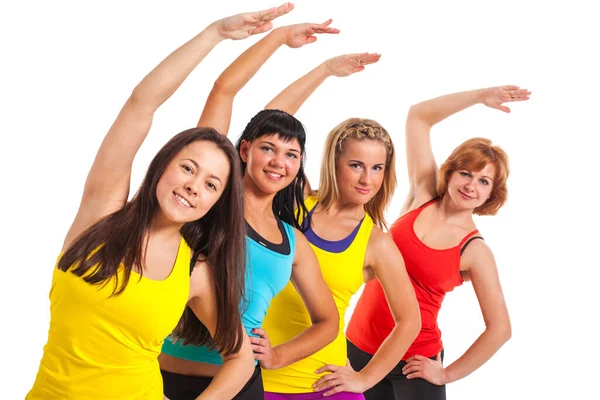 Grupo Mulheres Exercitando Sobre Fundo Branco — Fotografia de Stock